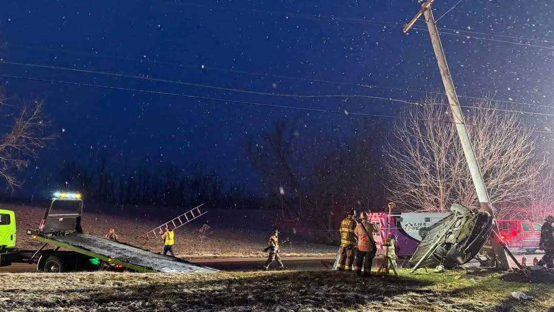 Vehicle loses control, becomes impaled by utility pole in York