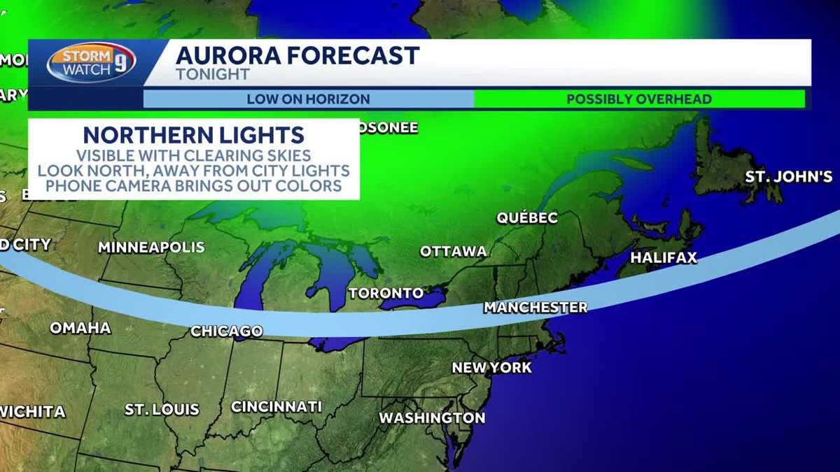 Northern lights may be visible in New Hampshire Monday night into Tuesday morning