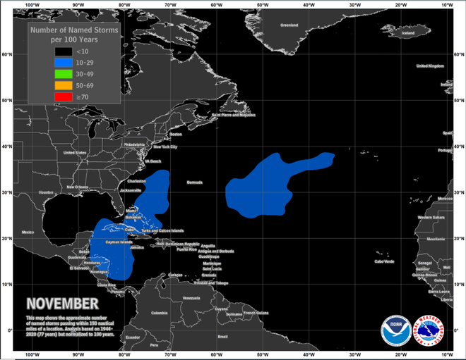 How common are hurricanes in November?