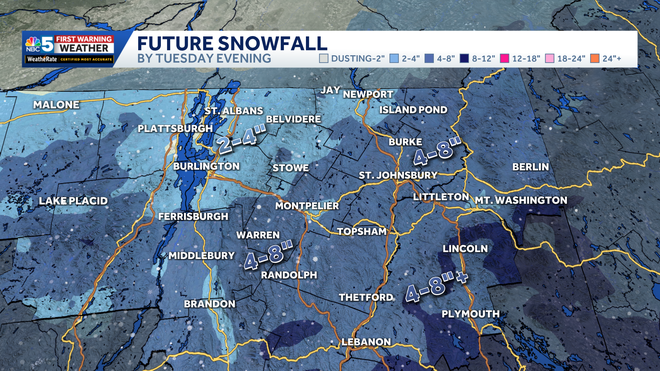 Totales de nieve en el norte de Vermont para el martes 1 de diciembre. 2, 2025﻿