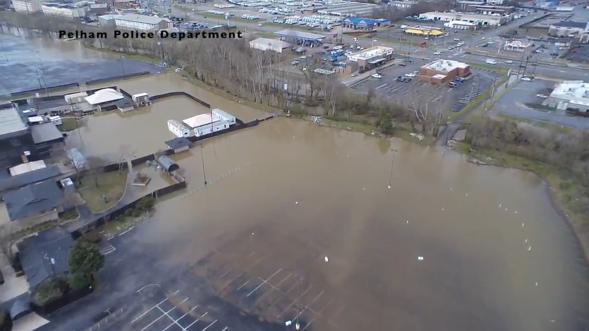 Pelham PD drone video shows flooding at Oak Mountain Amphitheatre