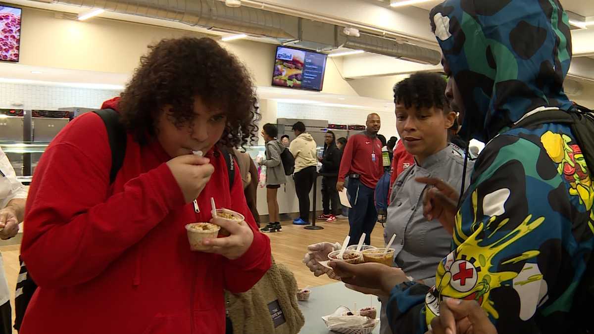 Students at North Forsyth High School sample healthy foods on International Chef’s Day