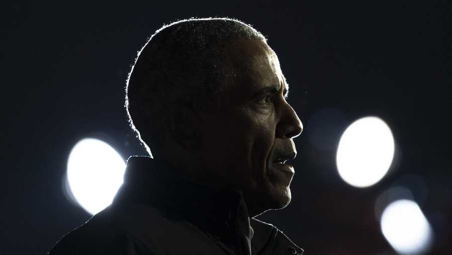 Former President Barack Obama speaks during a drive-in campaign rally with Democratic presidential nominee Joe Biden at Belle Isle on October 31, 2020 in Detroit, Michigan.