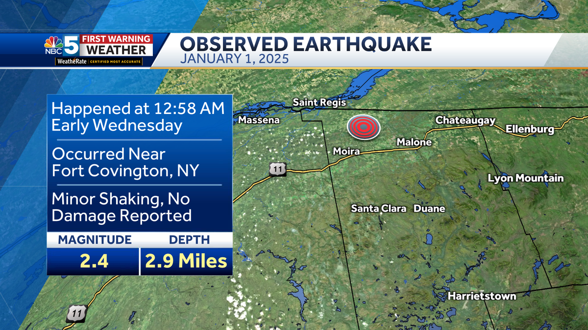 A small earthquake shakes upstate New York communities less than an hour after the start of 2025