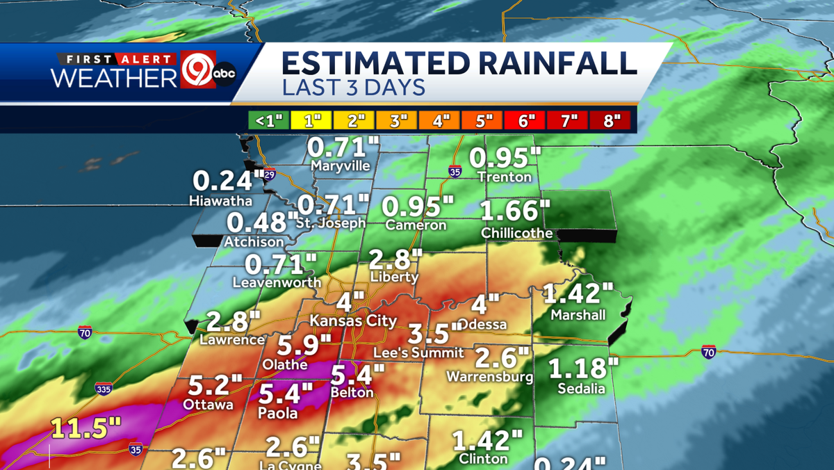 Kansas City area rainfall totals as of Oct. 26