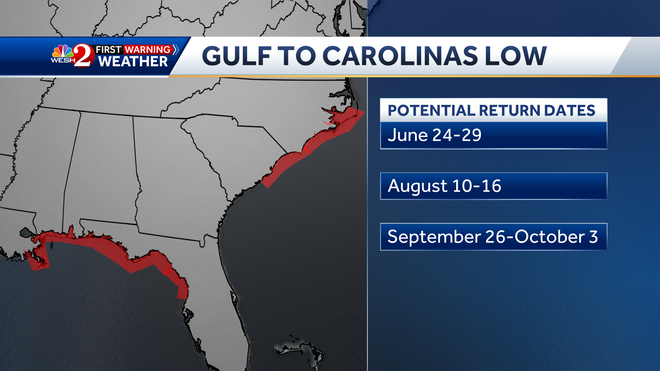 Gulf to Carolina low pressure﻿