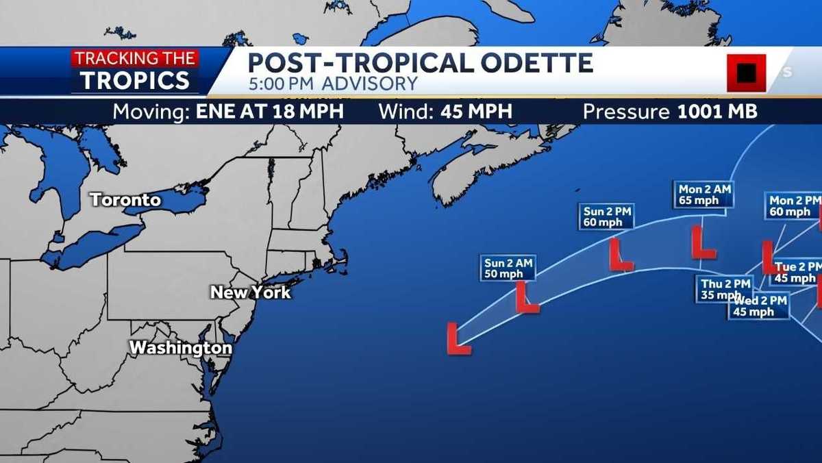 Tropical Storm Odette moving away from East Coast