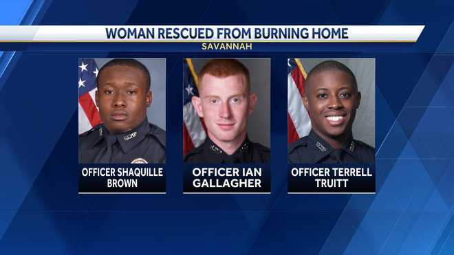 Three Savannah Police officers pull woman from burning home
