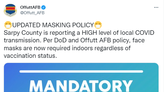 Offutt Air Force Base reinstates mask mandate - Vimarsana News