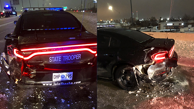 Oklahoma Highway Patrol trooper's car damaged in crash on I-35 - KOCO