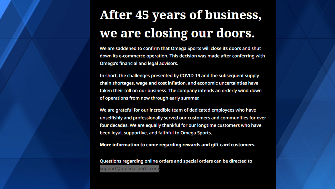 North Carolina Omega Sports to close stores here s how soon it