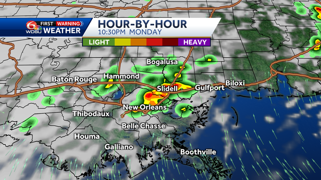 Clouds and rain are expected at 10:30 on Monday evening