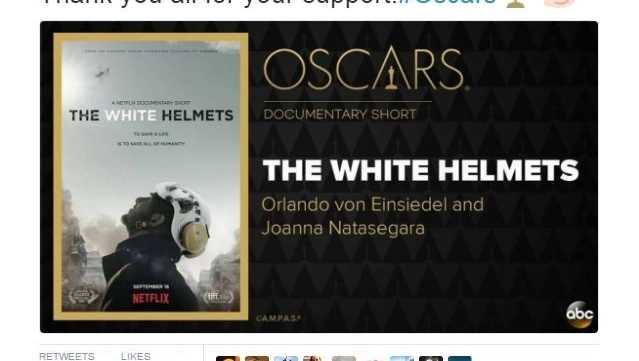 "The White Helmets," a documentary about volunteer rescue workers in Syria, took home the Oscar for Best Documentary Short Sunday, Feb. 26, 2017. It was the first Academy Award win for Netflix, which distributed the film. Khaled Khatib, a cinematographer and press officer for the Syrian White Helmets, thanked supporters on Twitter.