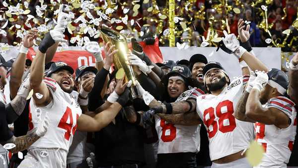 Ohio State celebrates after their win against Notre Dame in the College Football Playoff national championship game.