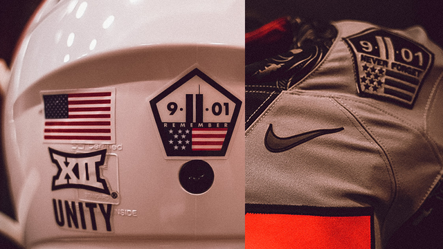 Oklahoma State football team wearing decals on jerseys, helmets in  remembrance of 9/11