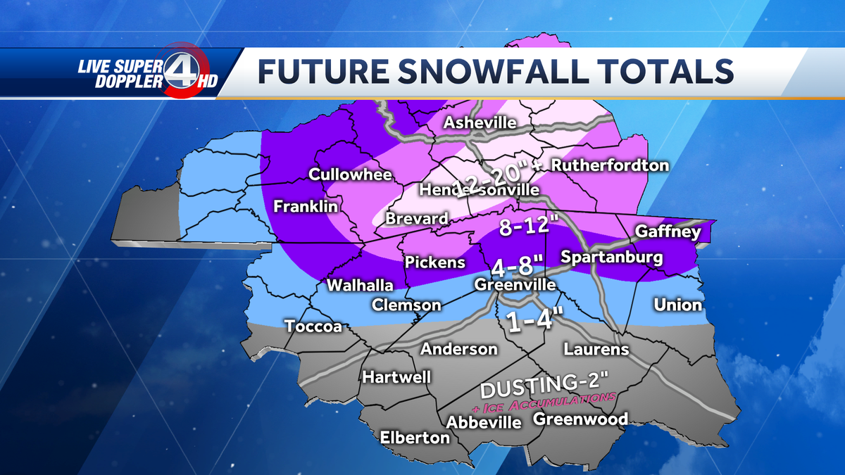 Wide range of snowfall totals possible, WYFF 4 meteorologists say