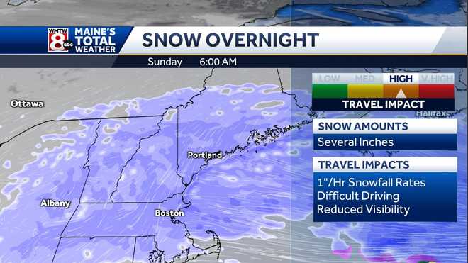 Snow moves overnight