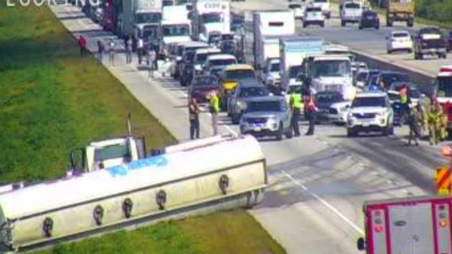 Fuel tanker overturns on I95 in Brevard County