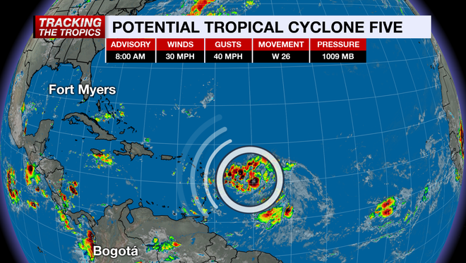 Latest maps, models and paths for Potential Tropical Cyclone 5