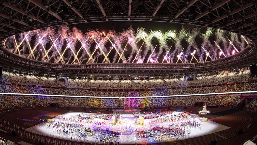 Fireworks light up the sky during the closing ceremony of the Tokyo 2020 Paralympic Games at the Olympic Stadium in Tokyo on September 5, 2021.