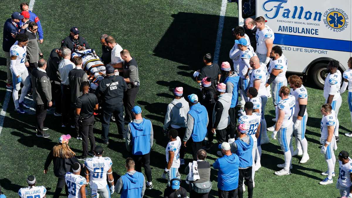 Lions player placed on backboard, taken off field in ambulance