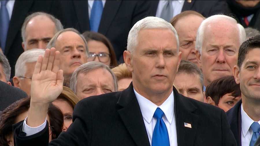 Mike Pence takes the Oath of Office to become Vice President of the America at the Capitol on Jan. 20, 2017.