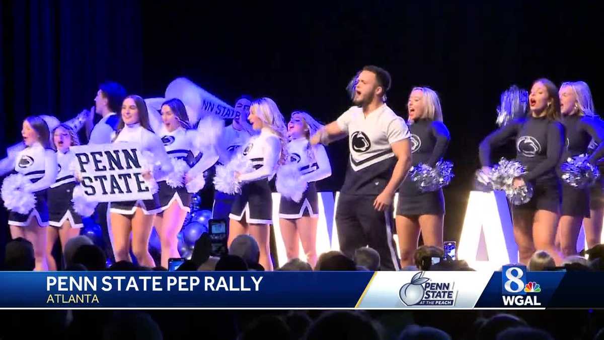 Penn State coach and players hype the crowd at the Peach Bowl pep rally