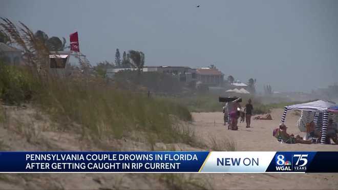 Police said they were vacationing with their six children when they were caught in the rip current while swimming in the ocean Thursday afternoon at Stuart Beach, which is just north of West Palm Beach. Police said the couple's children called 911.