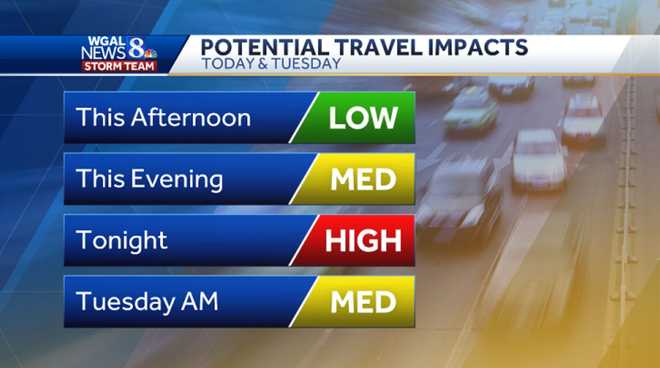 Expected travel impacts from today's freezing rain in central Pa.