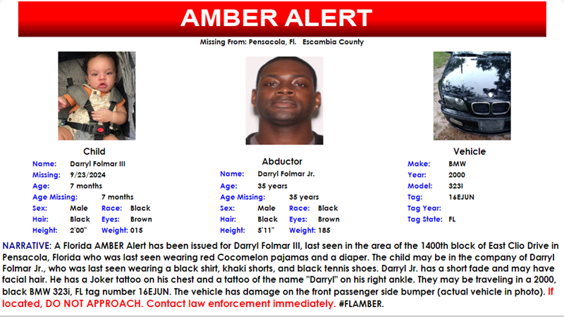 FDLE: Amber Alert canceled after 7-month-old boy out found safe