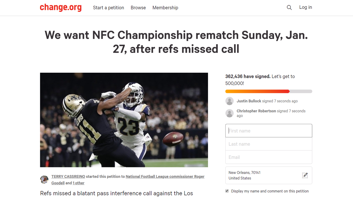 Irate Saints fans start petition demanding NFC title game be