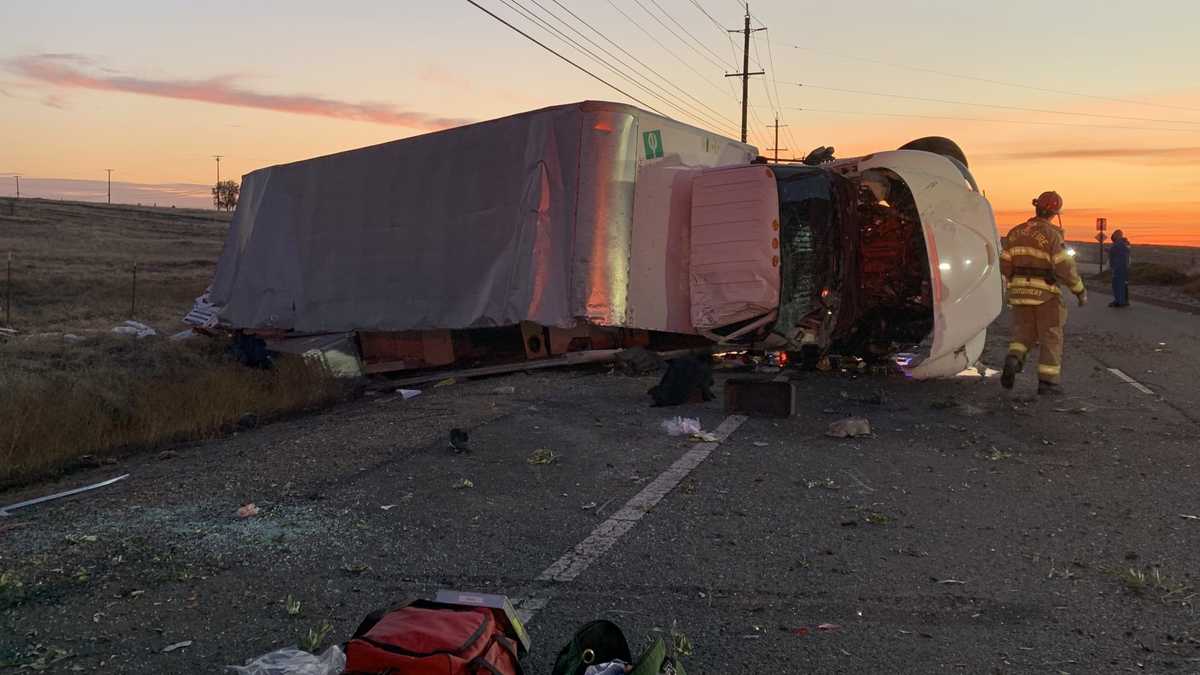 Four Hospitalized In Big Rig Rollover Crash In Sacramento County