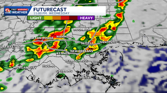 in-house model showing rain wednesday night