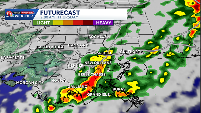 in-house model showing rain early thursday