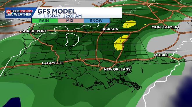 gfs model showing storms overnight wednesday into thursday