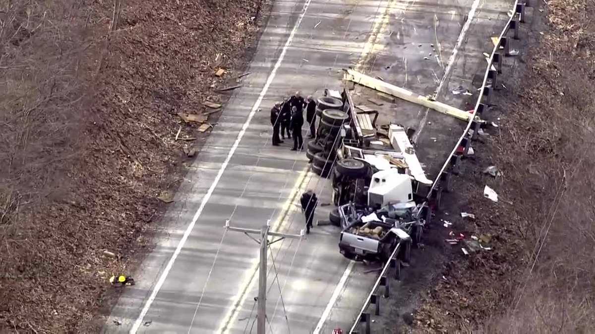 Victim identified in deadly Pine Township crash after tractortrailer carrying crane overturns