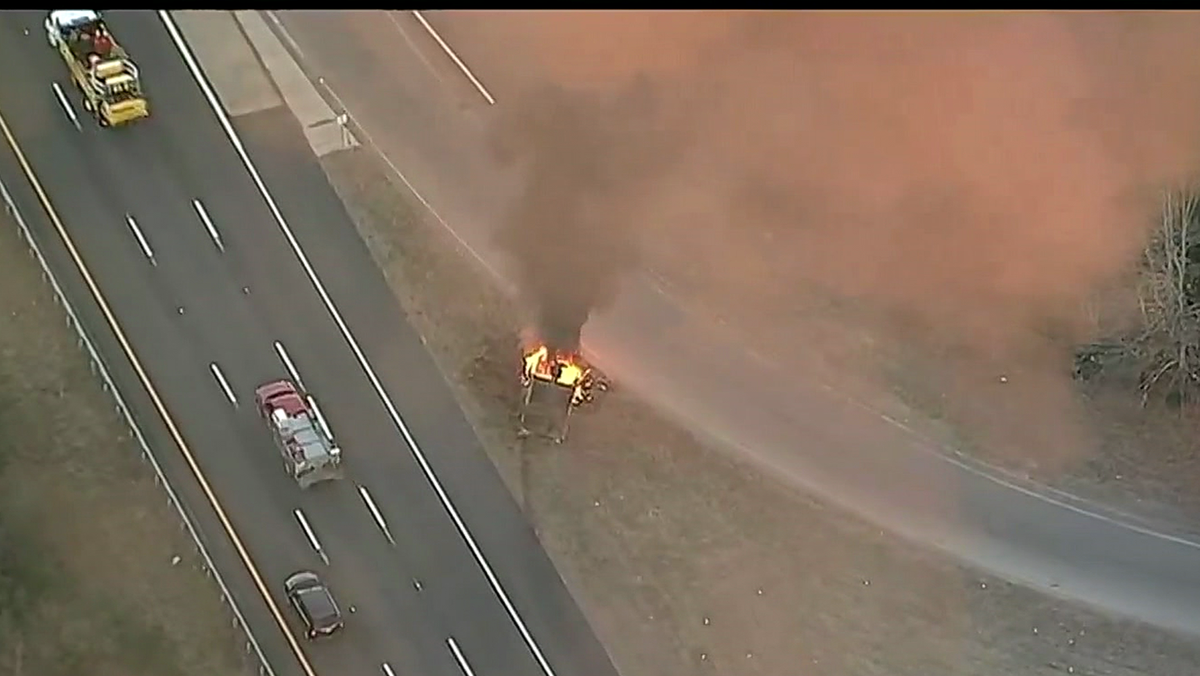 Truck catches fire along I495 in Wrentham