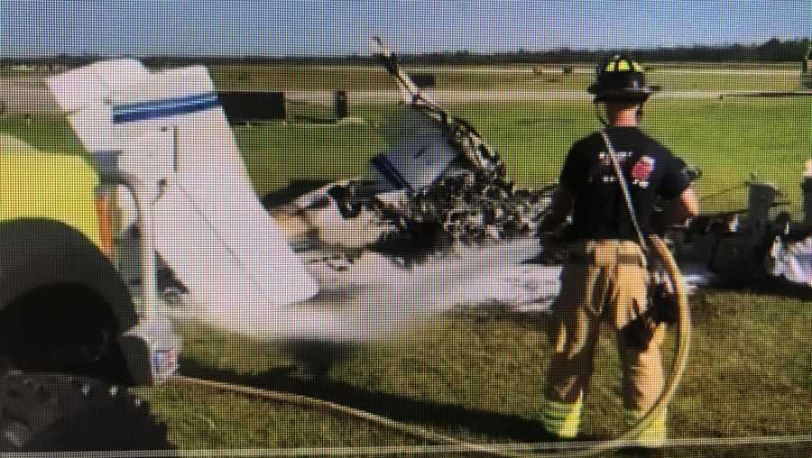 Firefighters put out aircraft fire