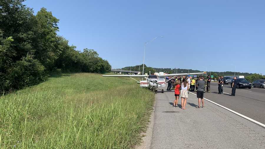 A small plane makes an emergency landing after running out of fuel on an interstate near Knoxville.