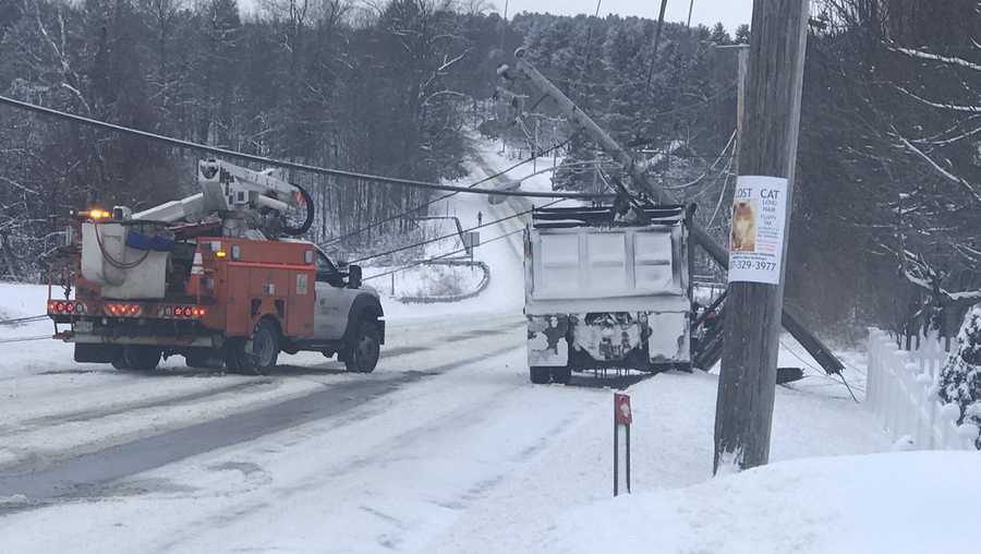 Plow takes down utility pole in Windham