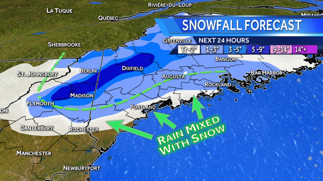 Rain, snow continues into Wednesday morning