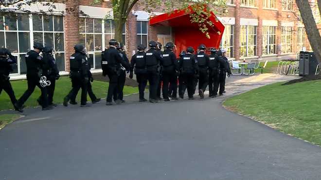 Police Clearing Protest Encampment On Northeastern Univ. Campus