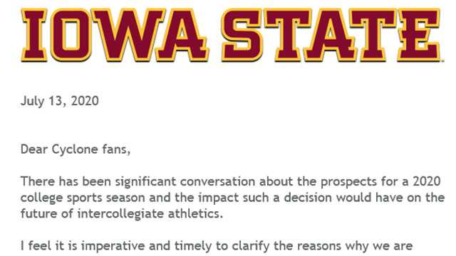 Letter to Cyclone fans details possible financial hardships