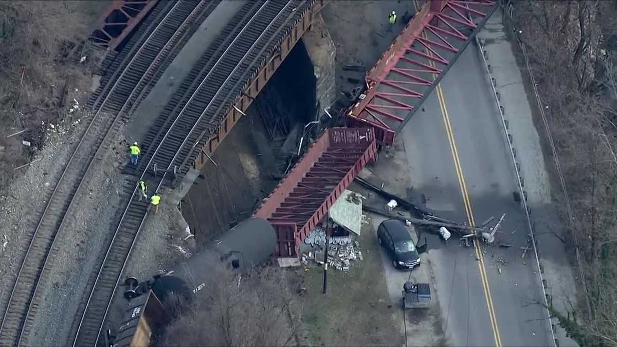 Photos Freight train derails on bridge in north Baltimore