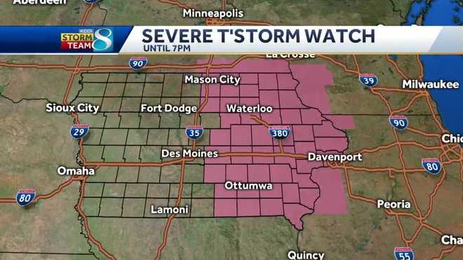 Thunderstorm watch issued for eastern half of Iowa