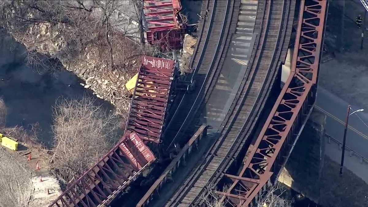 Photos Freight train derails on bridge in north Baltimore