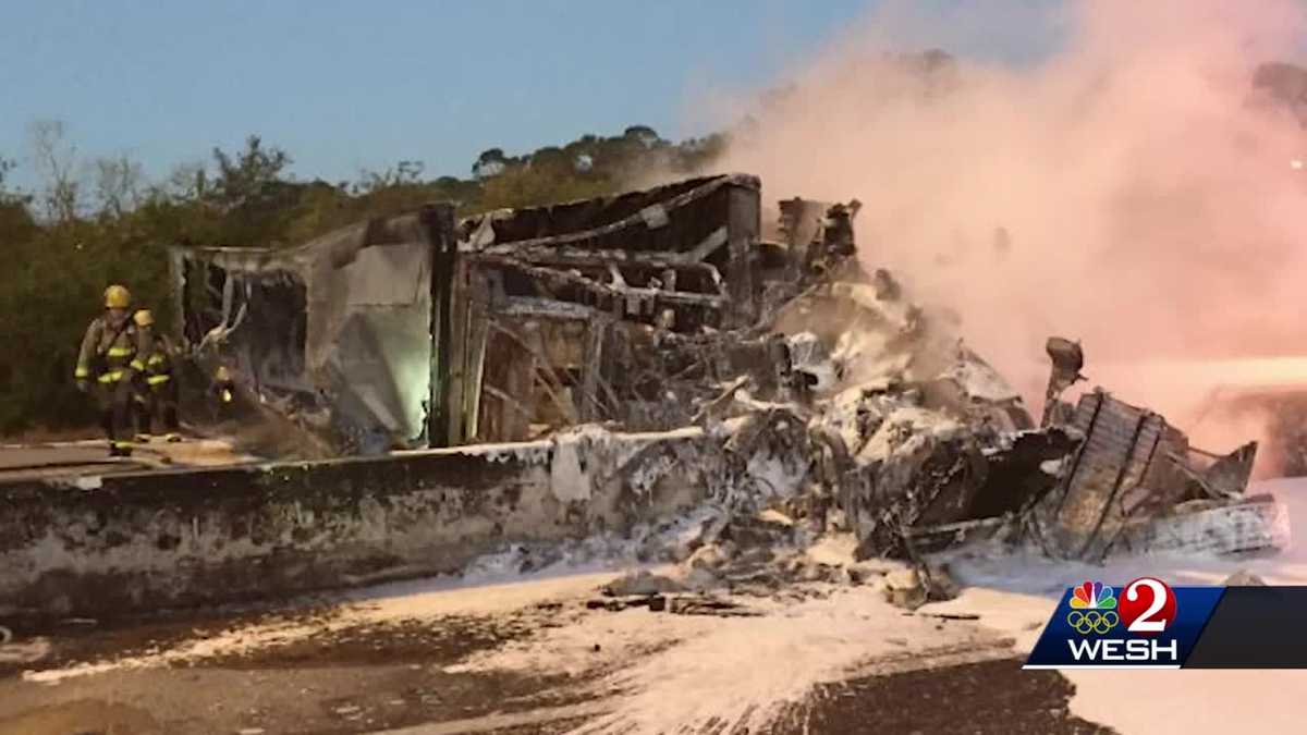Tractor trailer fire shuts down I-95 in Brevard