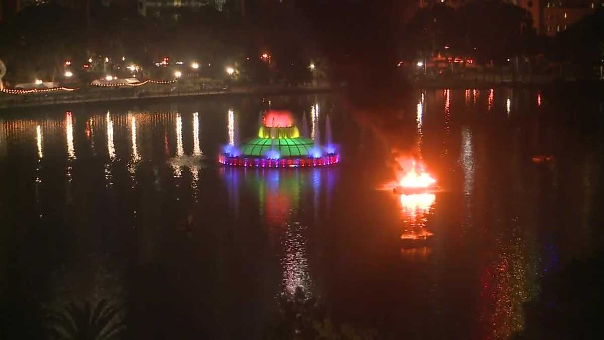 Fireworks barge catches fire on Lake Eola