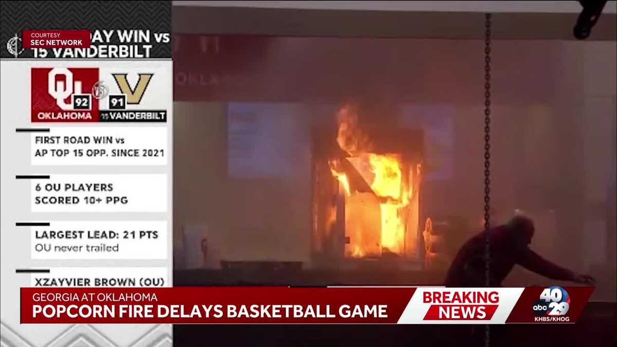 Popcorn machine catches fire during Oklahoma basketball game