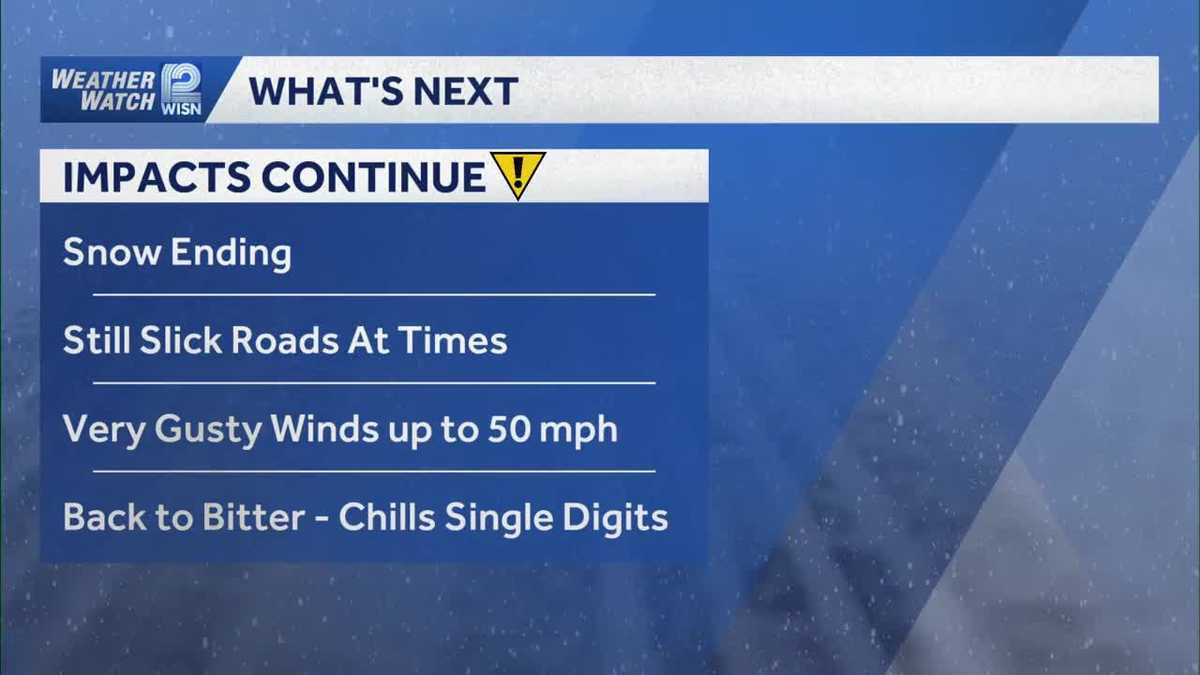 Northwest winds whip snow around southeast Wisconsin